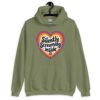 Military green hoodie sweatshirt with a colorful graphic that says 'Silently screaming inside'. The graphics are printed on the front.