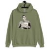 Military green hoodie sweatshirt with graphic of a retro man holding sign that says 'Ladies, mansplaining is short for man explaining' printed on the front.