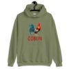 Military green hoodie with an image of a rooster and the word 'Goblin' printed under the rooster. The graphics are printed on the front of the hoodie.