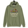 Military green hoodie sweatshirt with images of mushrooms and the text 'If mushrooms can grow from shit, so can you.' printed on the front.