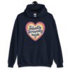Navy blue hoodie sweatshirt with a colorful graphic that says 'Silently screaming inside'. The graphics are printed on the front.