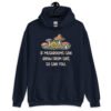 Navy blue hoodie sweatshirt with images of mushrooms and the text 'If mushrooms can grow from shit, so can you.' printed on the front.