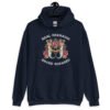 Navy blue hoodie sweatshirt with image of 2 mermaids and the text 'Real mermaids smoke seaweed' printed on the front.