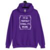 Purple hoodie sweatshirt with the phrase 'I'm so mentally stable, it's insane' printed on the front.
