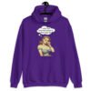 Pur[le hoodie sweatshirt with an image of a busty pin-up lady with thought bubble that says 'I wish I had serotonin instead of these huge tits' printed on the front.