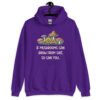Purple hoodie sweatshirt with images of mushrooms and the text 'If mushrooms can grow from shit, so can you.' printed on the front.