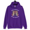 Purple hoodie sweatshirt with image of 2 mermaids and the text 'Real mermaids smoke seaweed' printed on the front.