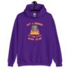 Purple hoodie sweatshirt with image of a burning bible and the text 'Not a member of your little book club' printed on the front.