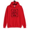 Red hoodie sweatshirt with the phrase 'I'm so mentally stable, it's insane' printed on the front.