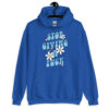 Royal blue hoodie sweatshirt with a retro daisy and star design and the text 'Stop giving a fuck' printed on the front.
