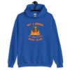 Royal blue hoodie sweatshirt with image of a burning bible and the text 'Not a member of your little book club' printed on the front.