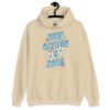 Sand color hoodie sweatshirt with a retro daisy and star design and the text 'Stop giving a fuck' printed on the front.