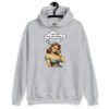 Sport grey hoodie sweatshirt with an image of a busty pin-up lady with thought bubble that says 'I wish I had serotonin instead of these huge tits' printed on the front.