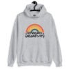 Sport grey hoodie sweatshirt with a graphic of a rainbow and the words 'Spread negativity' printed on the front.