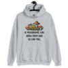 Sport grey hoodie sweatshirt with images of mushrooms and the text 'If mushrooms can grow from shit, so can you.' printed on the front.