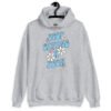 Sport grey hoodie sweatshirt with a retro daisy and star design and the text 'Stop giving a fuck' printed on the front.