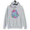 Sport grey hoodie sweatshirt with graphic design that has the words 'Good vibes only' layered over a pink wand vibrator with flowers around. The graphic design is printed on the front of the hoodie.