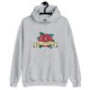 Sport grey hoodie sweatshirt with funny image of an old school rose flash tattoo with the words 'No ragrets' intentionally misspelled.