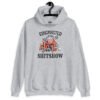 Sport grey hoodie sweatshirt with a circus theme graphic and the text 'Ringmaster of the Shitshow' printed on the front.