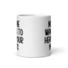 White ceramic mug with the text 'No one wants to hear your music' printed on both sides.