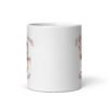 White ceramic mug that says 'I think about murder' with image of cute fluffy kitten sitting in a teacup printed on both sides.