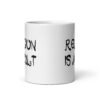 White ceramic coffee mug with the text 'Religion is a cult' printed on both sides.