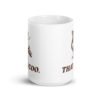 White ceramic mug with an image of a pigeon and the words 'That's coo.' printed on both sides.