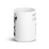 White ceramic coffee mug with an image of an angry bunny and the text 'No talk me I angy' printed on both sides of the mug.