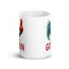 White ceramic coffee mug with an image of a rooster and the word 'Goblin' printed under the rooster. The graphics are printed on both sides of the mug.