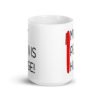 White ceramic coffee mug with an image of a big red pen and the words 'My pen is huge' printed on both sides. The words Pen and is are close together so that at first glance it appears that it says penis instead of pen is.