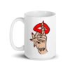 White ceramic mug with an image of a hand over lips making the shh gesture. The words 'Shut the fuck up' are printed on the hand. The graphics are printed on both sides of the mug.