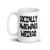 White ceramic coffee mug with the text 'Socially awkward weirdo' printed on both sides.