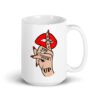 White ceramic mug with an image of a hand over lips making the shh gesture. The words 'Shut the fuck up' are printed on the hand. The graphics are printed on both sides of the mug.