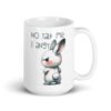 White ceramic coffee mug with an image of an angry bunny and the text 'No talk me I angy' printed on both sides of the mug.