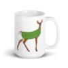 White ceramic dildo pun coffee mug with funny image of a doe deer with a dill pickle body.
