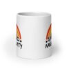 White ceramic coffee mug with a graphic of a rainbow and the words 'Spread negativity' printed on both sides.