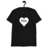 Black t-shirt with a heart image printed on the front. The word 'Penis' is inside the heart.