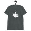Dark heather grey t-shirt with an image of middle finger silhouette printed on the front.