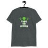 Dark heather grey t-shirt with an image of a green alien and the text 'Enjoy the probing' printed on the front.
