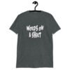 Dark heather grey t-shirt with the text 'Words on a shirt' printed on the front.