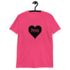 Heliconia pink t-shirt with a heart image printed on the front. The word 'Penis' is inside the heart.