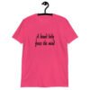 Heliconia pink t-shirt with the text 'A bound body frees the mind' printed on the front.