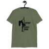 Military green stripper humor tshirt with image of pole dancer and the text 'I support single moms' printed on the front.