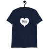 Navy blue t-shirt with a heart image printed on the front. The word 'Penis' is inside the heart.