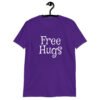 Purple t-shirt with the text 'Free Hugs' printed on the front.