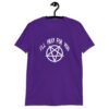 Purple t-shirt with image of a pentagram and the text 'I'll pray for you' printed on the front.