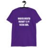 Purple t-shirt with the text 'Whoever invented profanity is my fucking hero.' printed on the front.