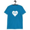 Sapphire blue t-shirt with a heart image printed on the front. The word 'Penis' is inside the heart.