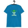 Sapphire blue t-shirt with an image of a green alien and the text 'Enjoy the probing' printed on the front.