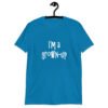 Sapphire blue t-shirt with the text 'I'm a grown-up' printed on the front of the shirt.